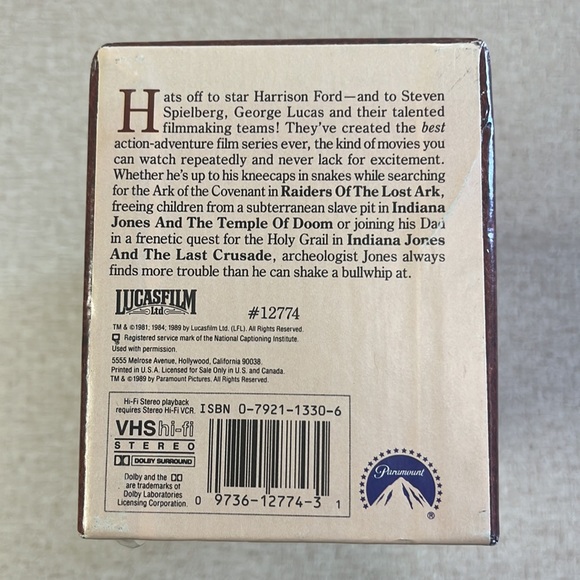 Indiana Jones Trilogy Box Set (VHS, 1989) Raiders of the Lost Ark Temple Doom - Picture 9 of 9